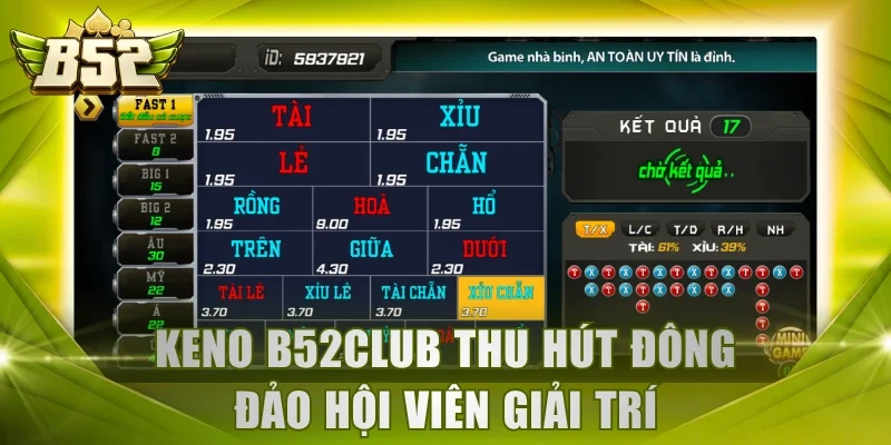 Keno B52Club thu hút đông đảo hội viên giải trí