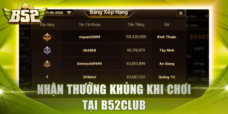 Nhận thưởng khủng khi chơi tại B52Club